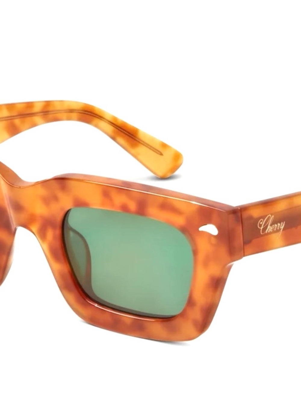 Cherry LA Tortoise Amber Rectangular Sunglasses with Green Lenses - Picture 9 of 15